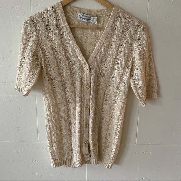 Saks Fifth Avenue Sweaters - Vintage Saks Fifth Avenue Marissa Christina Crochet Knit Short Sleeve Cardigan